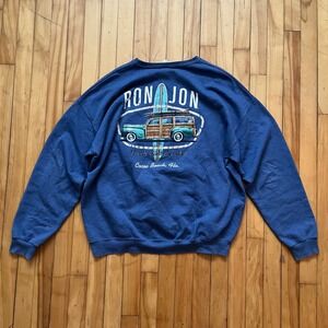 Ron Jon Surf Shop Sweatshirt Blue Graphic Print Woody Wagon Surfboard 2XL